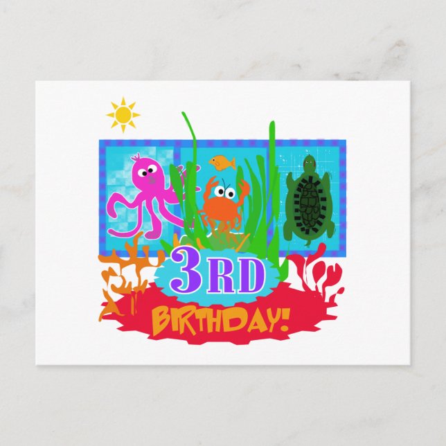 3rd Undersea Adventure Birthday Tshirts Postkarte (Vorderseite)