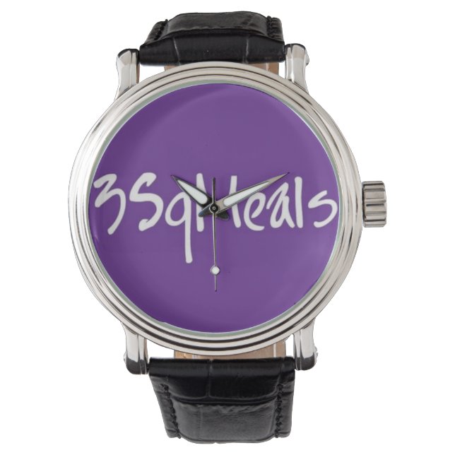 3SqMeals Custom Black Vintag Leather Armbanduhr (Vorderseite)