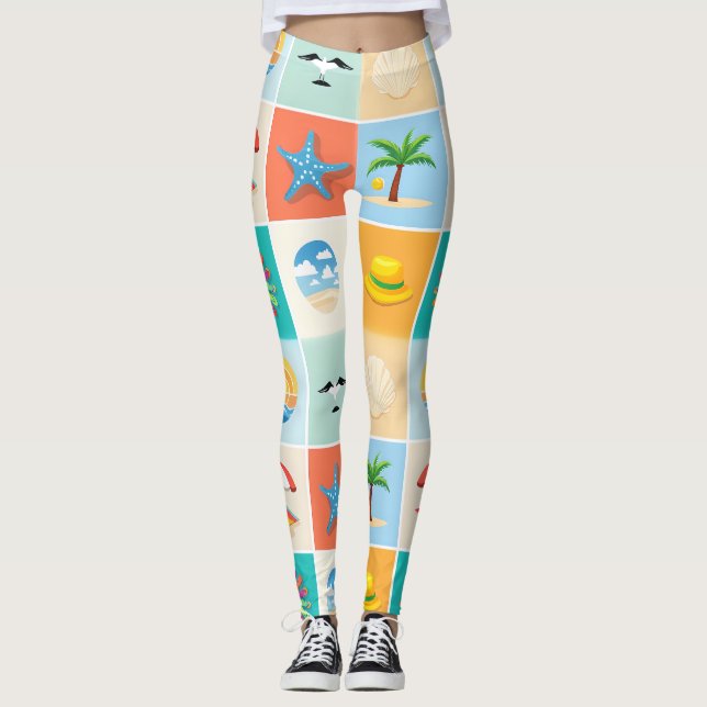 3x3 Beach Pattern Design Leggings (Vorderseite)