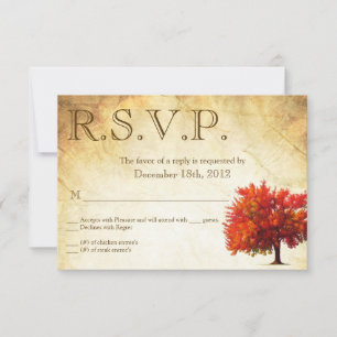 3x5 Antwortkarte R.S.V.P. Herbstbaum gealtertes Pa RSVP Karte