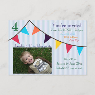 3x5 Boys zum Geburtstag Einladung Blue Strip Banne