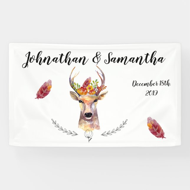 3'x5' Personalisiertes Banner Boho Deer Buck Head  (Horizontal)