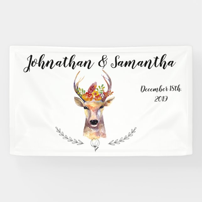 3'x5' Personalisiertes Banner Boho Deer Buck Head  (Horizontal)