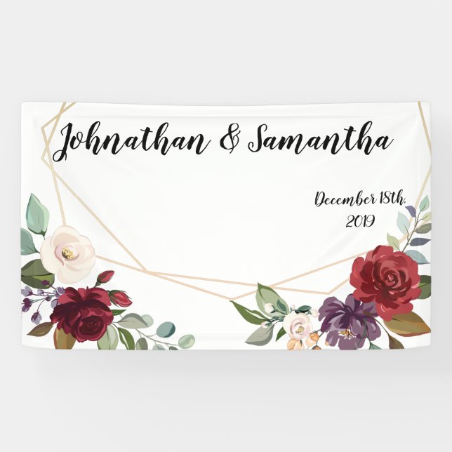 3'x5' Personalisiertes Banner White Roses Gold Geo (Horizontal)