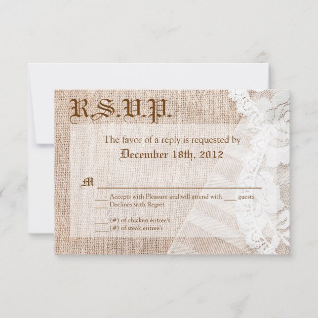 3x5 R.S.V.P. Antwortkarte Country Lace Taschentuch RSVP Karte (Vorderseite)