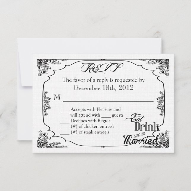 3x5 R.S.V.P. Antwortkarte Essensgetränk Verheirate RSVP Karte (Vorderseite)