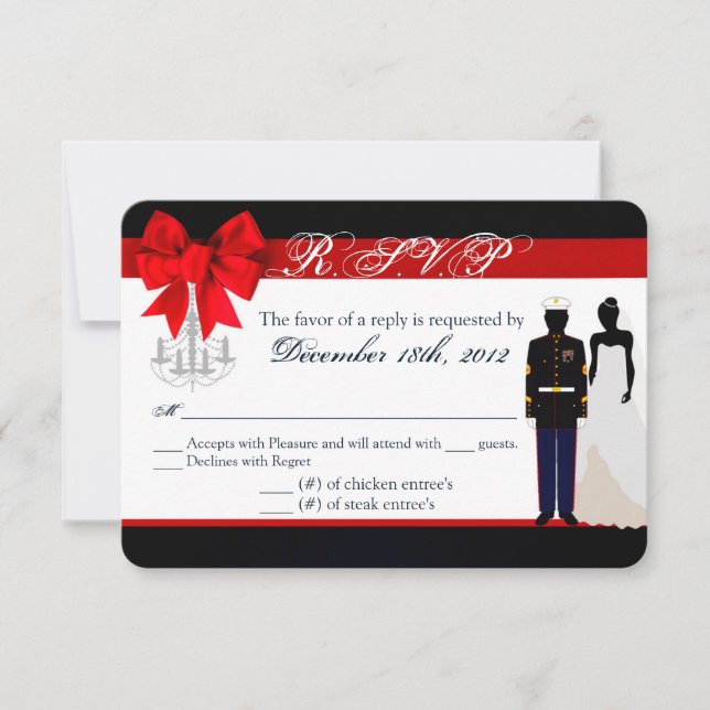 3x5 R.S.V.P. Antwortkarte Marine Uniform Groom Bri RSVP Karte (Vorderseite)
