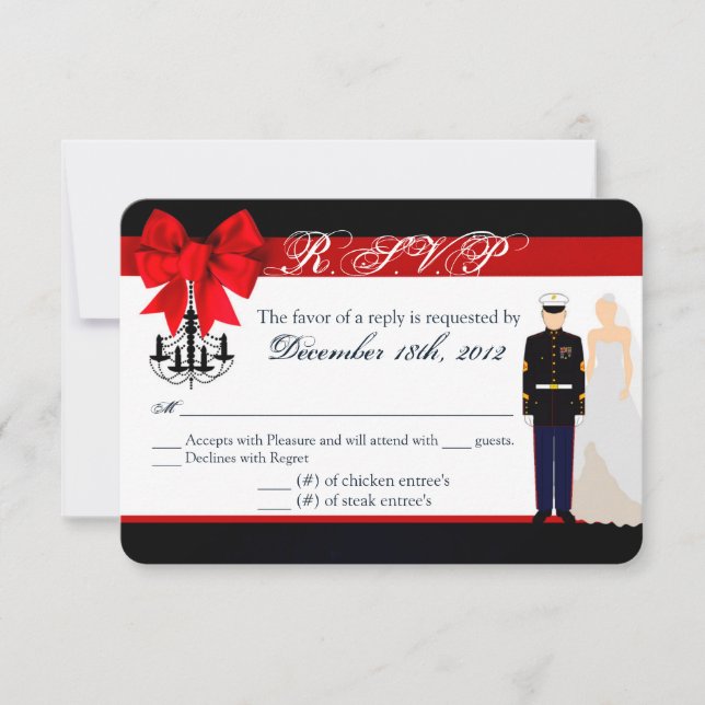3x5 R.S.V.P. Antwortkarte Marine Uniform Groom Bri RSVP Karte (Vorderseite)