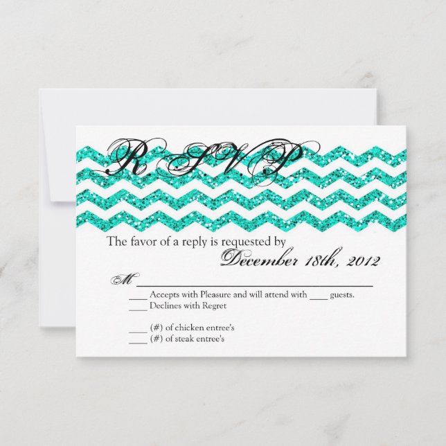 3x5 R.S.V.P. Aquamariner Glitzer mit Antwortkarte  RSVP Karte (Vorderseite)