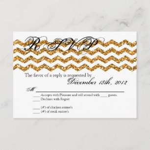 3x5 R.S.V.P. Reply Card Gold Glitzer Zickzack Stri RSVP Karte