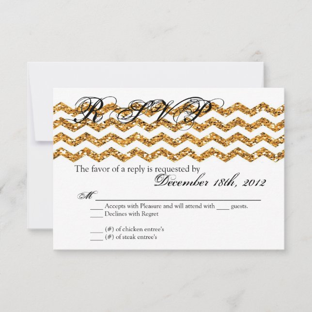 3x5 R.S.V.P. Reply Card Gold Glitzer Zickzack Stri RSVP Karte (Vorderseite)