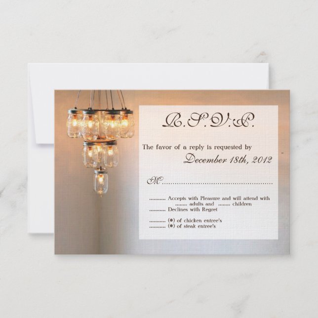 3x5 R.S.V.P. Reply Card Mason Jar Chandelier Candl RSVP Karte (Vorderseite)
