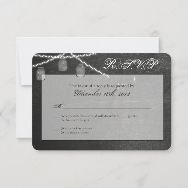 3x5 R.S.V.P. Reply Card Mason Jar String Lights RSVP Karte (Vorderseite)