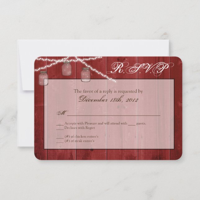 3x5 R.S.V.P. Reply Card Mason Jar String Lights RSVP Karte (Vorderseite)