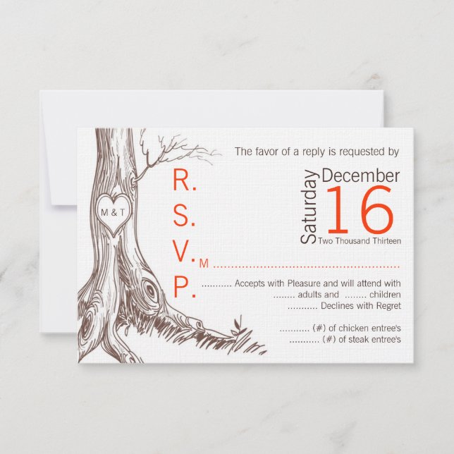 3x5 R.S.V. Reply Card Fall Tree Ursprünglich Carve RSVP Karte (Vorderseite)