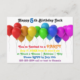 3x5 Regenbogenballons Einladung zum Geburtstag