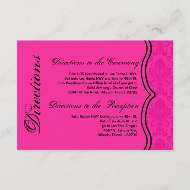 3x5 Richtungen Karte Hot Pink Bla Damask Lace Prin (Vorderseite)