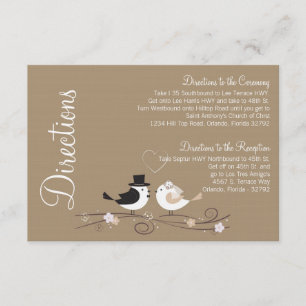 3x5 Wegweiser-Karte Hochzeit Birds Bride Groom Lie Begleitkarte