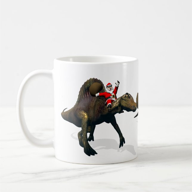 3x Santa Claus reiten auf Dinosauriern Kaffeetasse (Links)