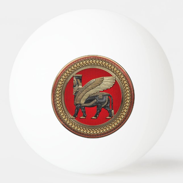 [400] Assyrian Winged Bull: Gold and Black Lamassu Tischtennisball (Vorderseite)