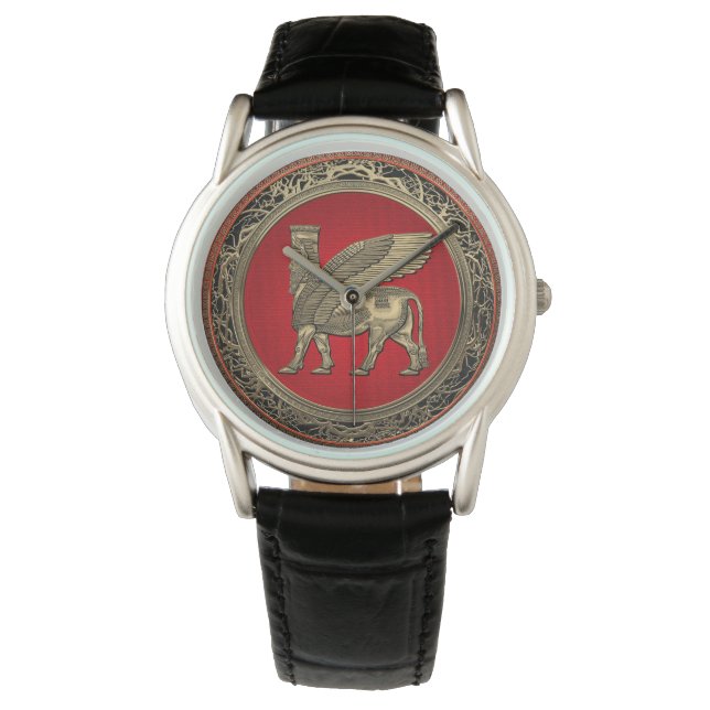 [400] Assyrian Winged Bull - Gold Lamassu Armbanduhr (Vorderseite)