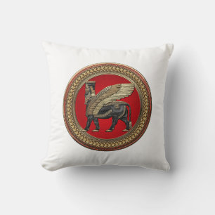[400] Assyrian Winged Bull: Gold und Schwarzes Lam Kissen