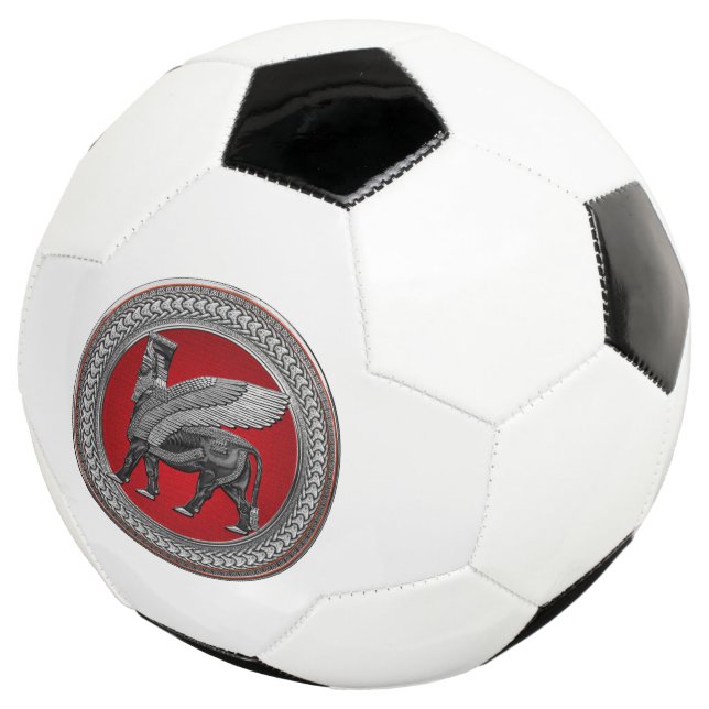[400] Assyrian Winged Bull: Silver & Black Lamassu Fußball (Dreiviertel)