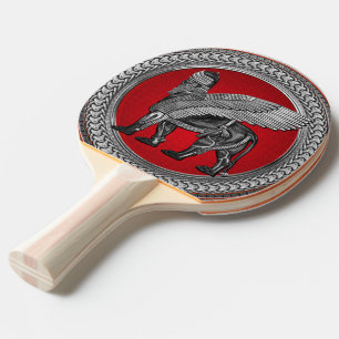 [400] Assyrian Winged Lion: Silver & Black Lamassu Tischtennis Schläger