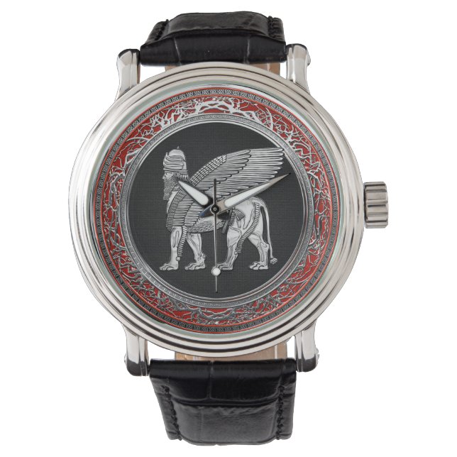[400] Assyrian Winged Lion - Silver Lamassu Armbanduhr (Vorderseite)