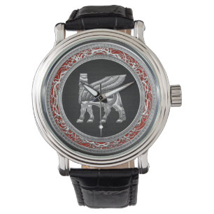 [400] Babylonischer Flügelbull [Silber] [3D] Armbanduhr