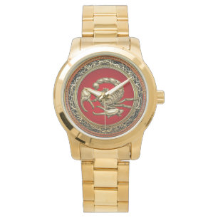 [400] Heiliger Goldener Skorpion auf Rot Armbanduhr