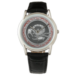 [400] Heiliger Silberskorpion auf Schwarz Armbanduhr