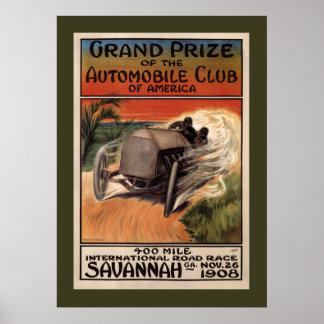 400 Mile International Road Race Savannah GA 1908 Poster