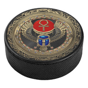 [400] Sacred Gold Egyptian Winged Scarab mit Ankh Eishockey Puck