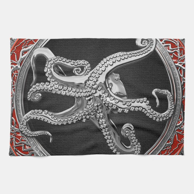 [400] Sacred Silver Octopus in Defensive Posture Geschirrtuch (Horizontal)