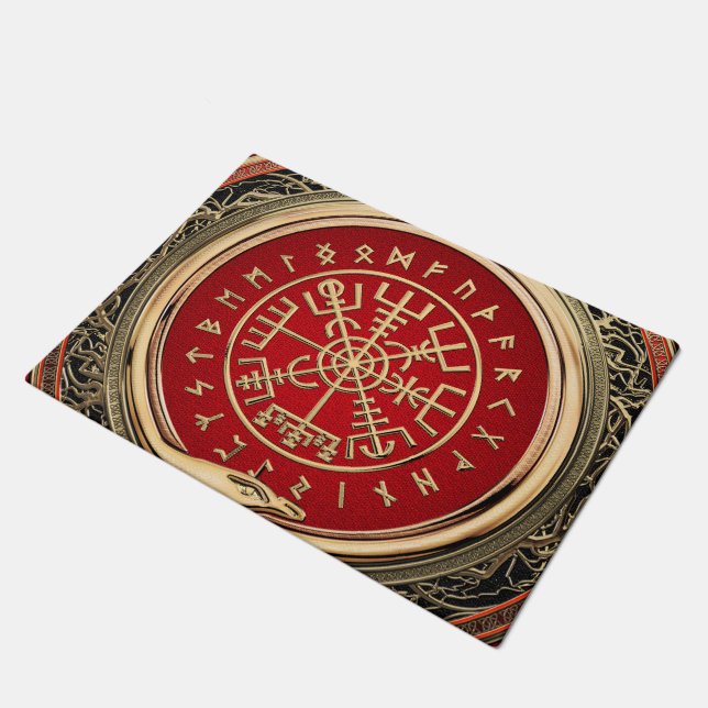 [400] Vegvisir - Viking Gold Magic Runic Compass Fußmatte (Schrägansicht)