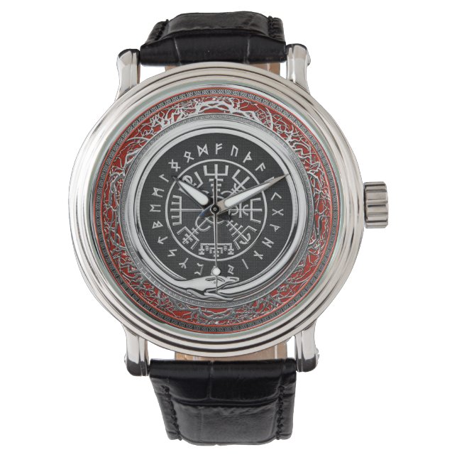 [400] Vegvisir - Viking Silver Magic Runic Compass Armbanduhr (Vorderseite)