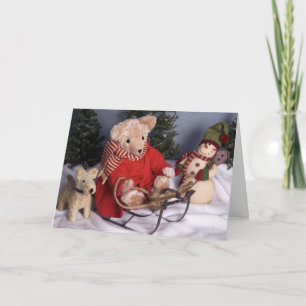 4019 Weihnachts-Teddybär und Freunde beim Rodeln Feiertagskarte
