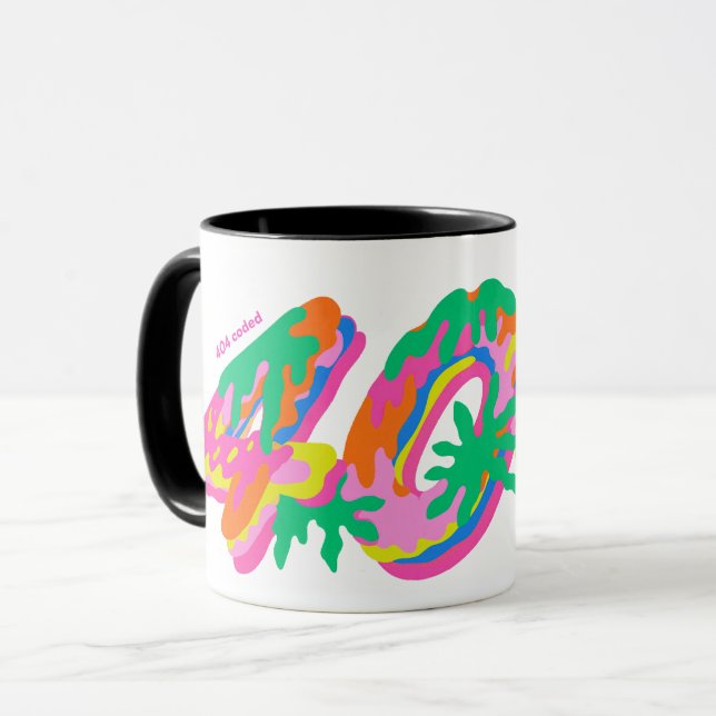 404 Coded Drip Typography PNG | Farbige Schmelz G Tasse (Vorderseite Links)
