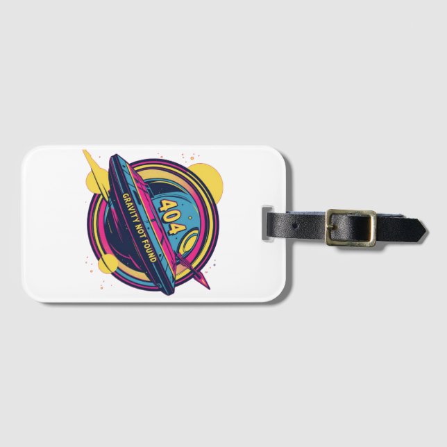 404 Gravity not found - Retro Space Pop Art Gepäckanhänger (Vorderseite (Horizontal))
