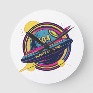 404 Gravity not found - Retro Space Pop Art Runde Wanduhr