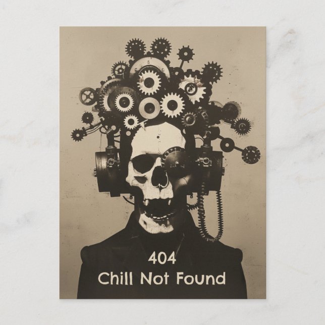 404 Kill nicht gefunden Steampunk Mental Overload Postkarte (Vorderseite)