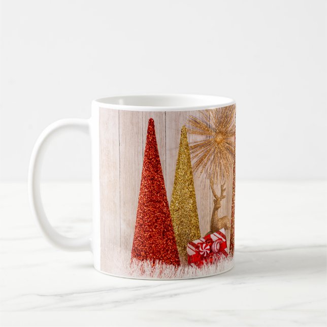 4092-Glitzer Bäume mit Hirsch und Schnee Kaffeetasse (Links)