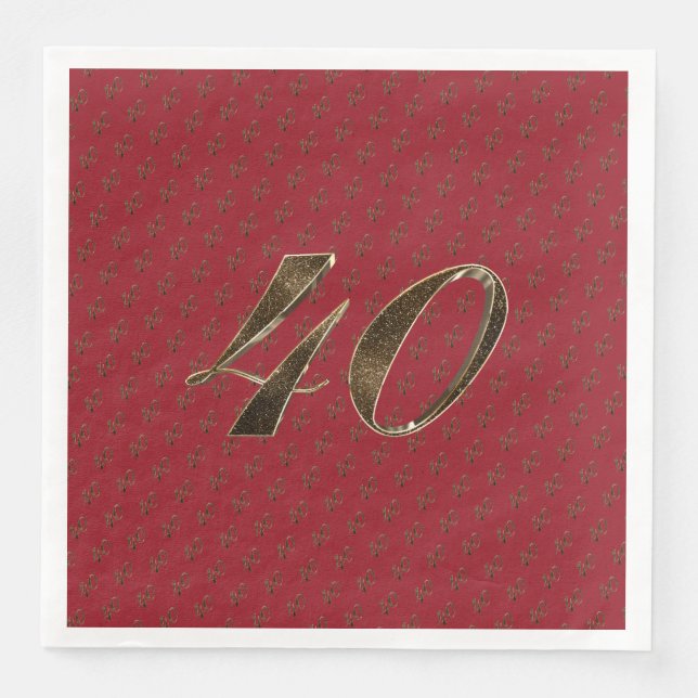 40 40 Jubiläum Ruby Gold Typografie Serviette (Vorderseite)