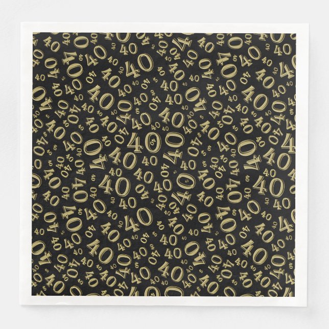 40. Age Random Number Pattern Schwarz/Gold Serviette (Vorderseite)