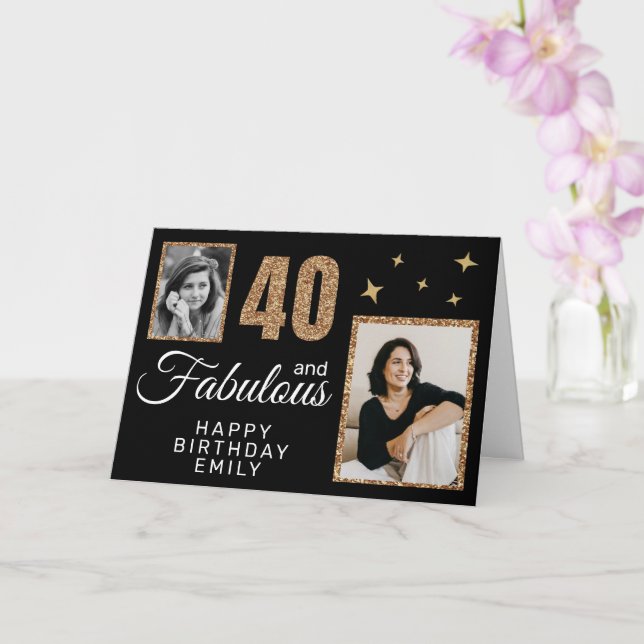40 and Fabulous Gold Glitter 2 Photo 40th Birthday Karte (Orchidee)