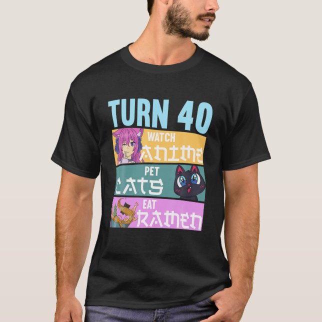 40. Anime Birthday Pajamas I Haustiere Katzen T-Shirt (Vorderseite)