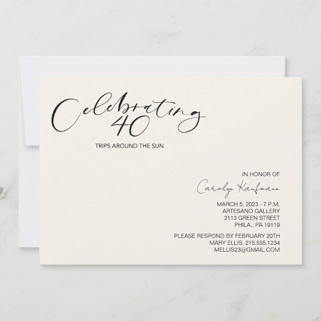 40 Ausflüge rund um die Sun Modern Birthday Party Einladung (Vorderseite)