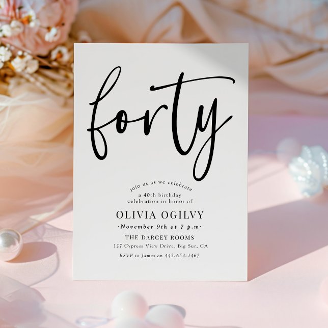 40. B&W Birthday Party Moderne Script Typografie Einladung (Von Creator hochgeladen)