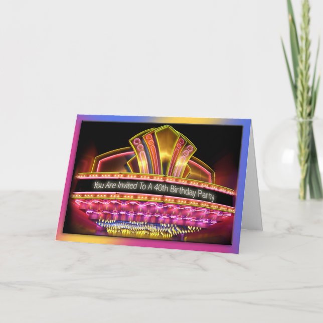 40. Birthday Party Einladung Neon Lichter marquis (Vorderseite)
